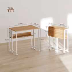 HOMCOM 63 cm Foldable Computer Desk on Wheels for Small Spaces Natural