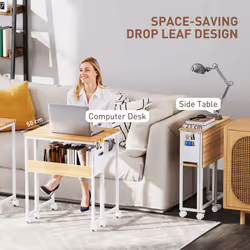 HOMCOM 63 cm Foldable Computer Desk on Wheels for Small Spaces Natural