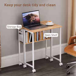 HOMCOM 63 cm Foldable Computer Desk on Wheels for Small Spaces Natural - Additional view 4