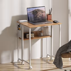 HOMCOM 63 cm Foldable Computer Desk on Wheels for Small Spaces Natural - Additional view 6