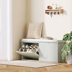 HOMCOM Shoe Storage Bench with Cushion and Flip-Drawer 104x26x47.5cm - Green