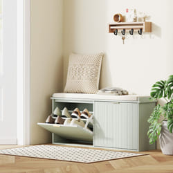 HOMCOM Shoe Storage Bench with Cushion and Flip-Drawer 104x26x47.5cm - Green