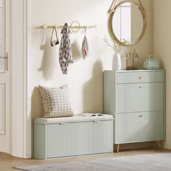HOMCOM Shoe Storage Bench with Cushion and Flip-Drawer 104x26x47.5cm - Green - Additional view 6