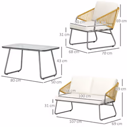 Outsunny 4 Piece Rattan Garden Furniture Set with Cushions, Natural