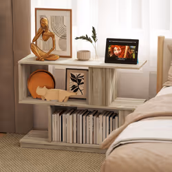 HOMCOM Modern Narrow End Table, S-Shaped Nightstand, Natural Wood Finish - Additional view 7