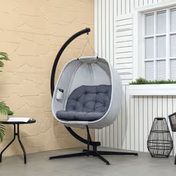 Outsunny Hanging Egg Chair Outdoor Indoor Swing Chair, Folding Basket, Grey