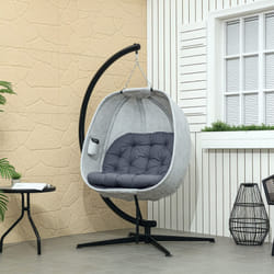 Outsunny Hanging Egg Chair Outdoor Indoor Swing Chair, Folding Basket, Grey