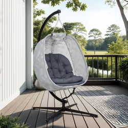 Outsunny Hanging Egg Chair Outdoor Indoor Swing Chair, Folding Basket, Grey - Additional view 6