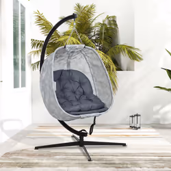 Outsunny Hanging Egg Chair Outdoor Indoor Swing Chair, Folding Basket, Grey - Additional view 7
