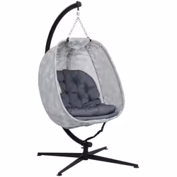 Outsunny Hanging Egg Chair Outdoor Indoor Swing Chair, Folding Basket, Grey - Additional view 8