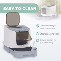 PawHut Cat Litter Box, Hooded Cat Litter Tray with Lid, Scoop, Grey