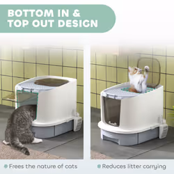 PawHut Cat Litter Box, Hooded Cat Litter Tray with Lid, Scoop, Grey - Additional view 7
