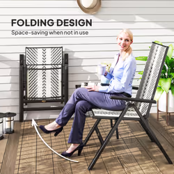 Outsunny 2PCs Rattan Folding Chair w/ 5-Position Adjustable Backrest - Grey