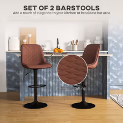 HOMCOM Set of 2 Bar Stools, Adjustable Swivel Breakfast Barstools, Brown
