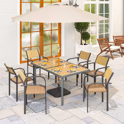 Outsunny Garden Table for 6, Outdoor Dining Table with 5cm Umbrella Hole