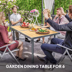 Outsunny Garden Table for 6, Outdoor Dining Table with 5cm Umbrella Hole