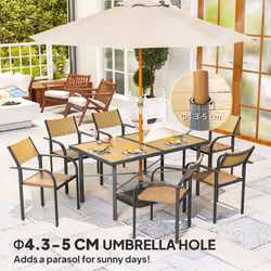 Outsunny Garden Table for 6, Outdoor Dining Table with 5cm Umbrella Hole - Additional view 6