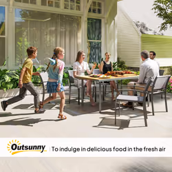 Outsunny Garden Table for 6, Outdoor Dining Table with 5cm Umbrella Hole - Additional view 7