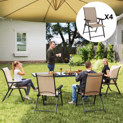 Outsunny 4PCS Folding Chair w/ Breathable Mesh Fabric Seat, Brown