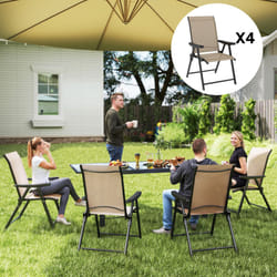 Outsunny 4PCS Folding Chair w/ Breathable Mesh Fabric Seat, Brown