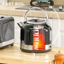 HOMCOM 1.7L 3000W Fast Boil Electric Kettle and 4 Slice Toaster Set, Black