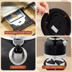 HOMCOM 1.7L 3000W Fast Boil Electric Kettle and 4 Slice Toaster Set, Black - Additional view 7