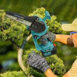 Outsunny 8 Inch Electric Chainsaw with Brushless Motor, 2 Batteries, Blue