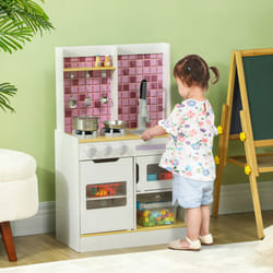 AIYAPLAY Kids Play Kitchen, Pretend Play Kitchen for Ages 3+ Years, White