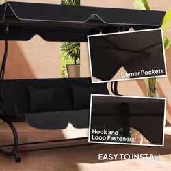 Outsunny Waterproof Garden Swing Canopy Replacement 3 Seater, Black