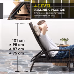 Outsunny PE Rattan Sun Lounger with 4-Level Adjustable Backrest, Mixed-brown