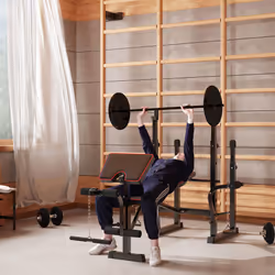 SPORTNOW Weight Bench with Two Barbell Racks, Preacher Curl Bench