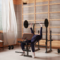 SPORTNOW Weight Bench with Two Barbell Racks, Preacher Curl Bench