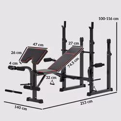 SPORTNOW Weight Bench with Two Barbell Racks, Preacher Curl Bench