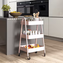 HOMCOM 3-Tier Rolling Utility Cart Kitchen Storage Trolley on Wheels Pink