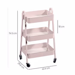 HOMCOM 3-Tier Rolling Utility Cart Kitchen Storage Trolley on Wheels Pink