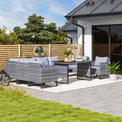 Outsunny Sectional Outdoor Furniture with Glass Top Table, Light Grey