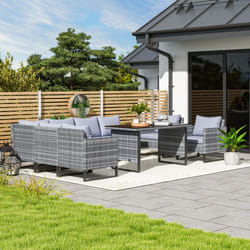 Outsunny Sectional Outdoor Furniture with Glass Top Table, Light Grey