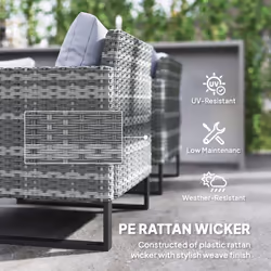 Outsunny Sectional Outdoor Furniture with Glass Top Table, Light Grey