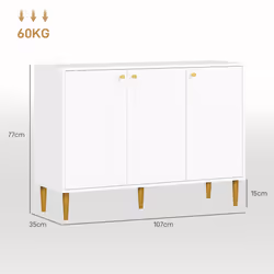 HOMCOM Sideboard Storage Cabinet with 3 Carved Line Doors and 5 Legs White