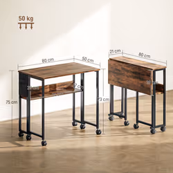 HOMCOM 80 cm Foldable Computer Desk on Wheels for Small Spaces - Brown