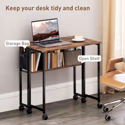 HOMCOM 80 cm Foldable Computer Desk on Wheels for Small Spaces - Brown - Additional view 4