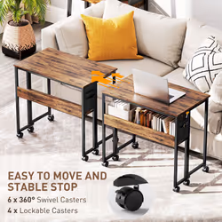HOMCOM 80 cm Foldable Computer Desk on Wheels for Small Spaces - Brown - Additional view 5