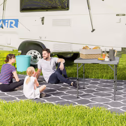 Outsunny 3ft Folding Camping Table with 2 Adjustable Height, Dark Grey