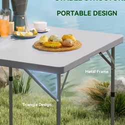 Outsunny 3ft Folding Camping Table with 2 Adjustable Height, Dark Grey