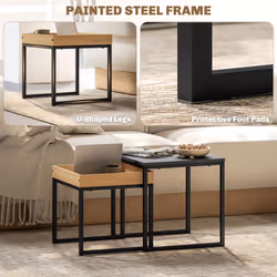 HOMCOM Modern Coffee Table Set Square Nest of Tables for Small Space Black