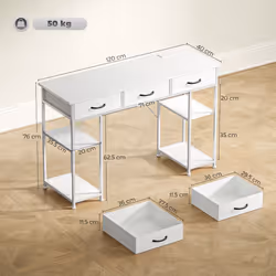 HOMCOM Computer Writing Desk with Power Outlets, Drawers, Shelves - White