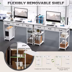 HOMCOM Computer Writing Desk with Power Outlets, Drawers, Shelves - White - Additional view 5