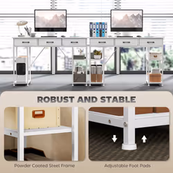 HOMCOM Computer Writing Desk with Power Outlets, Drawers, Shelves - White - Additional view 6