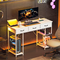 HOMCOM Computer Writing Desk with Power Outlets, Drawers, Shelves - White - Additional view 8