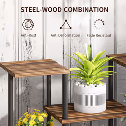 Outsunny 4 Tiered Metal Flower Shelf Display Rack, Carbonised Finish